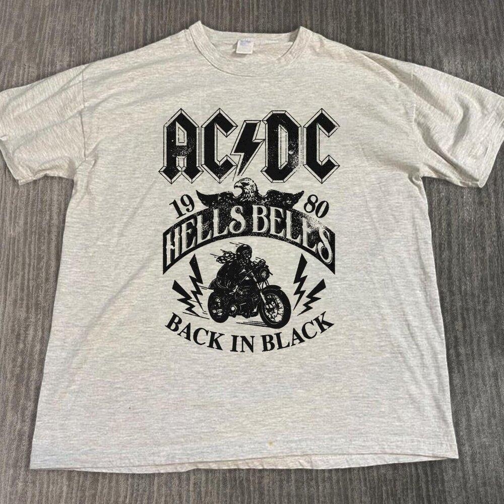 Acdc 1980 Hells Bells Back In Black Retro Rock Band Streetwear T-Shirt